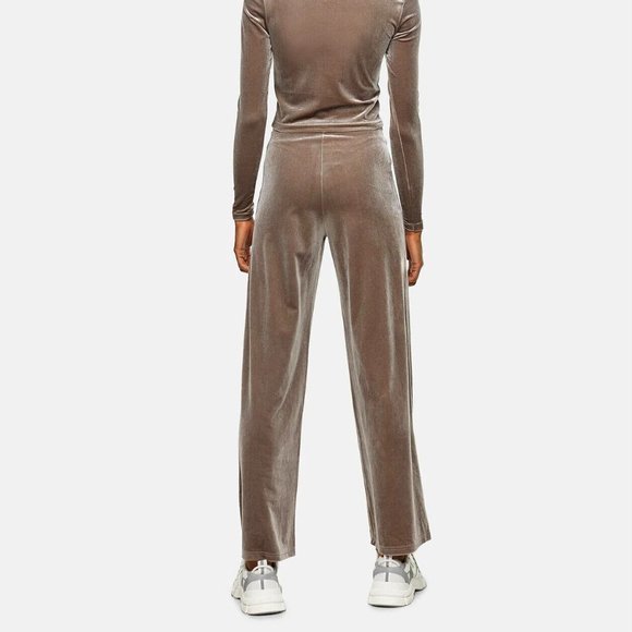Topshop US‎ 4 6 UK Small S Taupe Velour Velvet Wide Leg High Rise Pull On Pants - Picture 4 of 8